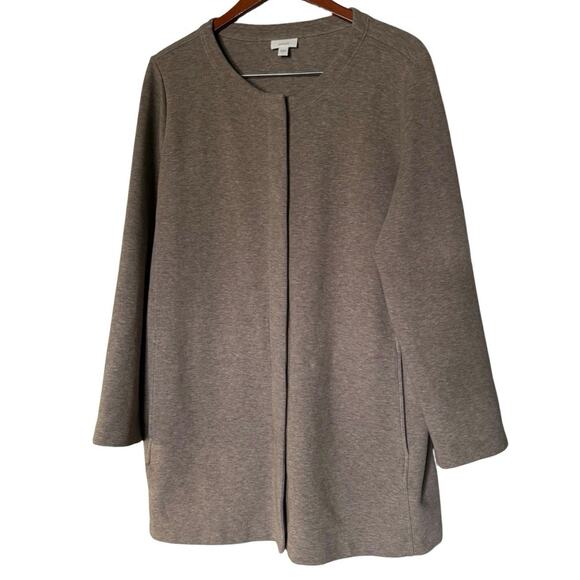 PureJill Women's brown taupe Heavyweight Ponte Knit Snap Front Jacket L Large - Picture 1 of 6